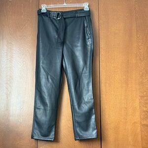 Loft Sz 2 Black Belted Faux Leather Pants EUC
